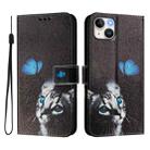 For iPhone 14 Plus Art Colored Drawing Pattern Leather Phone Case(Butterfly cat) - 2