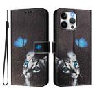 For iPhone 14 pro Art Colored Drawing Pattern Leather Phone Case(Butterfly cat) - 2