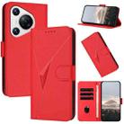 For Huawei Pura 70 Triangle Pattern Buckle Clasp Leather Phone Case(Red) - 1