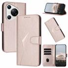 For Huawei Pura 70 Triangle Pattern Buckle Clasp Leather Phone Case(Rose Gold) - 1