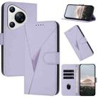 For Huawei Pura 70 Triangle Pattern Buckle Clasp Leather Phone Case(Light Purple) - 1