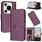 For Huawei Pura 70 Pro / Pura 70 Ultra Triangle Pattern Buckle Clasp Leather Phone Case(Dark Purple) - 1