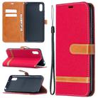 For Xiaomi Redmi 9A Color Matching Denim Texture Horizontal Flip Leather Case with Holder & Card Slots & Wallet & Lanyard(Red) - 1