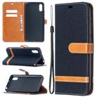 For Xiaomi Redmi 9A Color Matching Denim Texture Horizontal Flip Leather Case with Holder & Card Slots & Wallet & Lanyard(Black) - 1