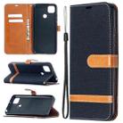 For Xiaomi Redmi 9C Color Matching Denim Texture Horizontal Flip Leather Case with Holder & Card Slots & Wallet & Lanyard(Black) - 1