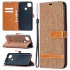 For Xiaomi Redmi 9C Color Matching Denim Texture Horizontal Flip Leather Case with Holder & Card Slots & Wallet & Lanyard(Brown) - 1