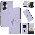 For Honor 70 Triangle Pattern Buckle Clasp Leather Phone Case(Light Purple) - 1