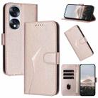 For Honor 70 Pro / 70 Pro+ Triangle Pattern Buckle Clasp Leather Phone Case(Rose Gold) - 1