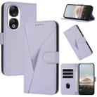 For Honor 90 Triangle Pattern Buckle Clasp Leather Phone Case(Light Purple) - 1