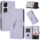 For Honor 90 Pro Triangle Pattern Buckle Clasp Leather Phone Case(Light Purple) - 1