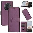 For Honor Magic5 Pro Triangle Pattern Buckle Clasp Leather Phone Case(Dark Purple) - 1