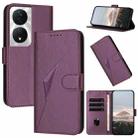 For Honor X7b 5G Triangle Pattern Buckle Clasp Leather Phone Case(Dark Purple) - 1