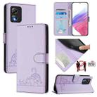 For Boost Mobile Celero 5G SC Cat Rat Embossed RFID Leather Phone Case with Lanyard(Purple) - 1
