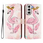 For Samsung Galaxy S21 5G Art Colored Drawing Pattern Leather Phone Case(Flamingo) - 3