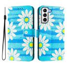 For Samsung Galaxy S21 5G Art Colored Drawing Pattern Leather Phone Case(Blue daisy) - 2