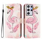 For Samsung Galaxy S21 Ultra 5G Art Colored Drawing Pattern Leather Phone Case(Flamingo) - 3