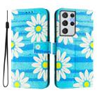 For Samsung Galaxy S21 Ultra 5G Art Colored Drawing Pattern Leather Phone Case(Blue daisy) - 2