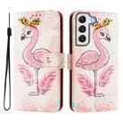 For Samsung Galaxy S22 5G Art Colored Drawing Pattern Leather Phone Case(Flamingo) - 3