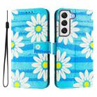 For Samsung Galaxy S22 5G Art Colored Drawing Pattern Leather Phone Case(Blue daisy) - 2