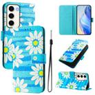 For Samsung Galaxy S23 5G Art Colored Drawing Pattern Leather Phone Case(Blue daisy) - 1