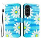 For Samsung Galaxy S23 FE 5G Art Colored Drawing Pattern Leather Phone Case(Blue daisy) - 2