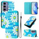 For Samsung Galaxy S24 5G Art Colored Drawing Pattern Leather Phone Case(Blue daisy) - 1