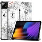 For Xiaomi Pad 7 / 7 Pro Custer Painted 3-Fold Stand Leather Smart Tablet Case(Retro Eiffel Tower) - 1