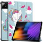 For Xiaomi Pad 7 / 7 Pro Custer Painted 3-Fold Stand Leather Smart Tablet Case(Small Horse) - 1