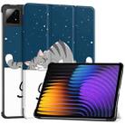 For Xiaomi Pad 7 / 7 Pro Custer Painted 3-Fold Stand Leather Smart Tablet Case(Lazy Cat) - 1