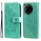 For Tecno Camon 30 4G / 5G Seven-petal Flowers Embossing Leather Phone Case(Green) - 1