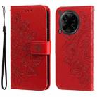 For Tecno Camon 30 4G / 5G Seven-petal Flowers Embossing Leather Phone Case(Red) - 1