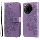 For Tecno Camon 30 Pro Seven-petal Flowers Embossing Leather Phone Case(Light Purple) - 1