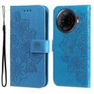 For Tecno Camon 30 Pro Seven-petal Flowers Embossing Leather Phone Case(Blue) - 1