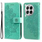 For Tecno Camon 30 Premier Seven-petal Flowers Embossing Leather Phone Case(Green) - 1