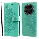 For Tecno Spark 30C Seven-petal Flowers Embossing Leather Phone Case(Green) - 1