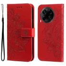 For Tecno Camon 30S / Camon 30S Pro Seven-petal Flowers Embossing Leather Phone Case(Red) - 1