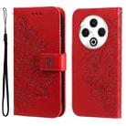 For Tecno Spark 30 4G Seven-petal Flowers Embossing Leather Phone Case(Red) - 1