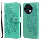 For Tecno Spark 30 Pro 4G Seven-petal Flowers Embossing Leather Phone Case(Green) - 1