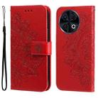 For Tecno Spark 30 Pro 4G Seven-petal Flowers Embossing Leather Phone Case(Red) - 1