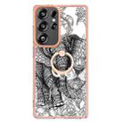 For Samsung Galaxy S25 Ultra 5G Electroplating Dual-side IMD Phone Case with Ring Holder(Totem Elephant) - 2