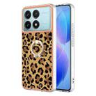 For Xiaomi Poco F6 Pro 5G Electroplating Dual-side IMD Phone Case with Ring Holder(Leopard Print) - 1