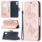 For Xiaomi Redmi 9A Two Butterflies Embossing Pattern Horizontal Flip Leather Case with Holder & Card Slot & Wallet & Lanyard(Rose Gold) - 1