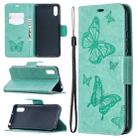 For Xiaomi Redmi 9A Two Butterflies Embossing Pattern Horizontal Flip Leather Case with Holder & Card Slot & Wallet & Lanyard(Green) - 1