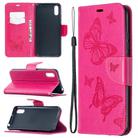 For Xiaomi Redmi 9A Two Butterflies Embossing Pattern Horizontal Flip Leather Case with Holder & Card Slot & Wallet & Lanyard(Rose Red) - 1