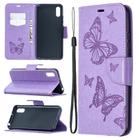 For Xiaomi Redmi 9A Two Butterflies Embossing Pattern Horizontal Flip Leather Case with Holder & Card Slot & Wallet & Lanyard(Purple) - 1