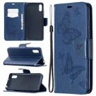 For Xiaomi Redmi 9A Two Butterflies Embossing Pattern Horizontal Flip Leather Case with Holder & Card Slot & Wallet & Lanyard(Dark Blue) - 1
