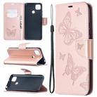 For Xiaomi Redmi 9C Two Butterflies Embossing Pattern Horizontal Flip Leather Case with Holder & Card Slot & Wallet & Lanyard(Rose Gold) - 1