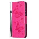 For Xiaomi Redmi 9C Two Butterflies Embossing Pattern Horizontal Flip Leather Case with Holder & Card Slot & Wallet & Lanyard(Rose Red) - 1
