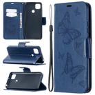 For Xiaomi Redmi 9C Two Butterflies Embossing Pattern Horizontal Flip Leather Case with Holder & Card Slot & Wallet & Lanyard(Dark Blue) - 1
