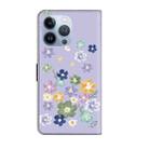 For iPhone 16 Pro Max Fresh Painted Leather Phone Case(Purple Floral) - 3